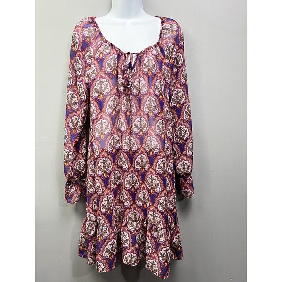 Band of Gypsies Womens Medium Floral Paisley Sheer Peasant Tunic Dress Ruffle - Picture 1 of 7